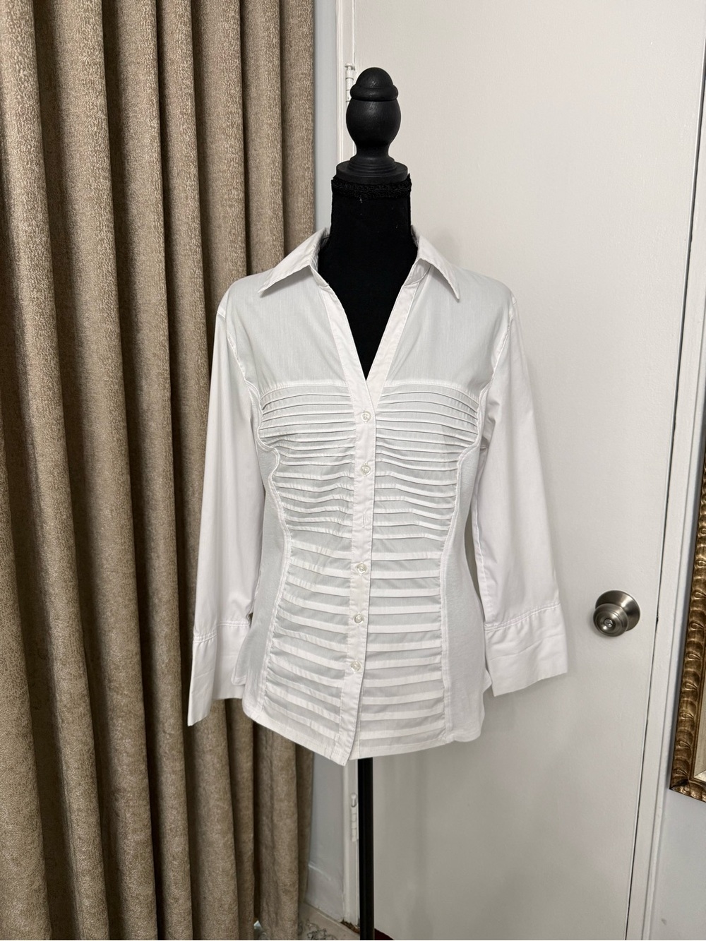 Classic White Button-Down Shirt with Pintuck Front (petite)